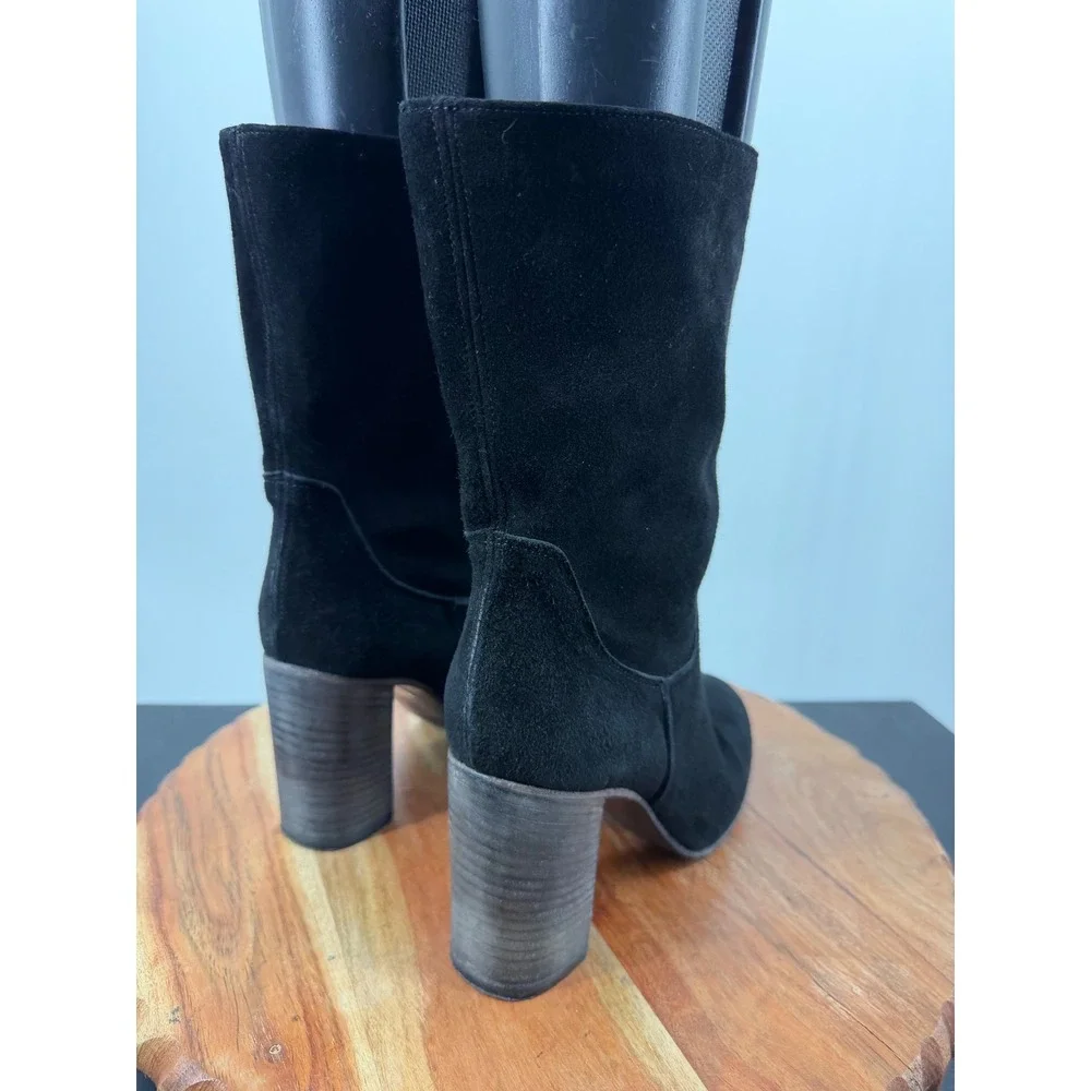 Free People Dakota Suede‎ Block Heel Boots sz 36 Black Italian Leather Mid Calf